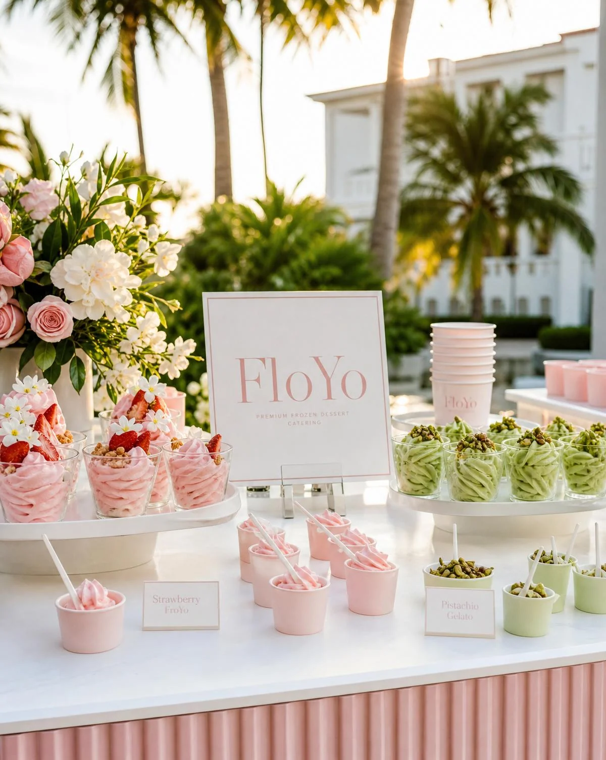 Elegant FloYo frozen dessert catering display at a Florida event